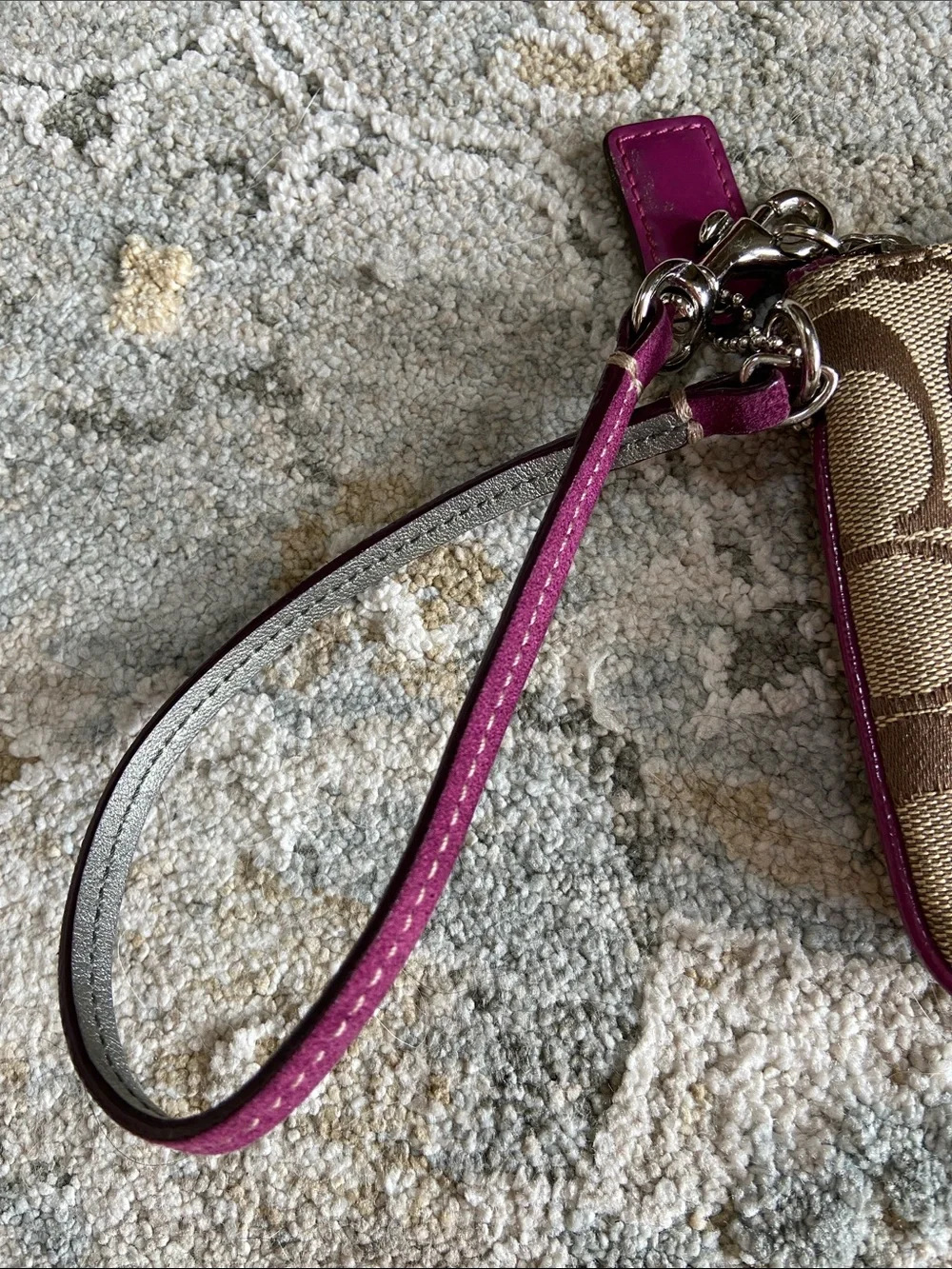 Coach (2012-13) Signature Wristlet in Khaki and Passion Berry (F49174)